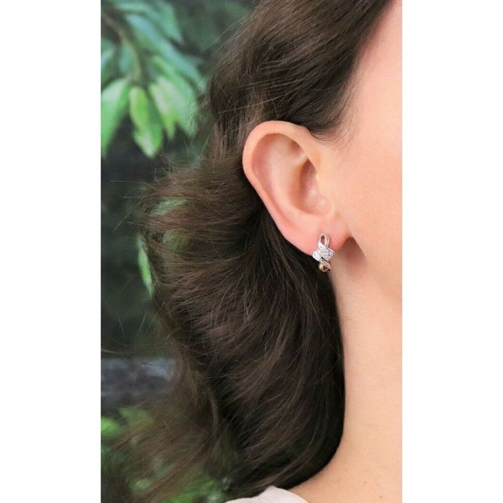 10k Yellow Gold Diamond Earrings J Hoop Earrings .25 tcw hoops - Picture 4 of 8